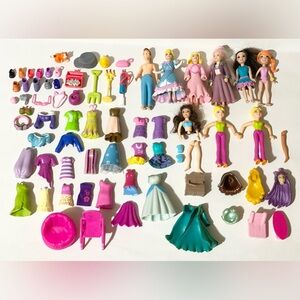 Lot of Nine Polly Pocket Dolls , Clothes & Accessories *Flawed, TLC*